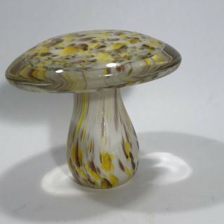 Vintage Mid Century Murano Art Glass Mushroom Yellow White Brown & Gold Dust 5”