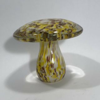 Vintage Mid Century MURANO Art Glass Mushroom Yellow White Brown & Gold Dust 5” 2