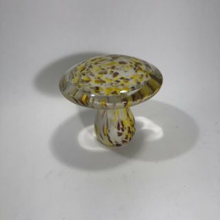 Vintage Mid Century MURANO Art Glass Mushroom Yellow White Brown & Gold Dust 5” 3