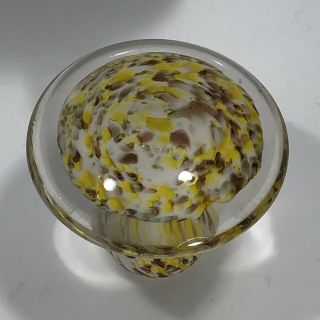 Vintage Mid Century MURANO Art Glass Mushroom Yellow White Brown & Gold Dust 5” 4