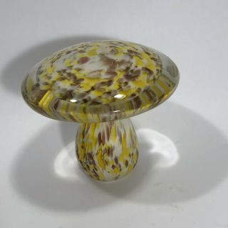 Vintage Mid Century MURANO Art Glass Mushroom Yellow White Brown & Gold Dust 5” 6