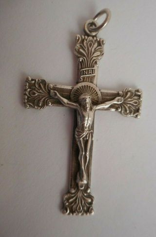 Vtg Very Detailed Solid Sterling Silver Inri Jesus Cross Crucifix Charm Pendant