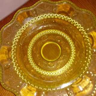 VINTAGE YELLOW VASELINE GLASS COVERED BUTTER CHEESE DISH HOLLY PATTERN 3
