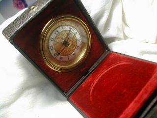 Travel Clock - Very Old Vintage Clock In Orig Black Travel Box Wind Up And Runs