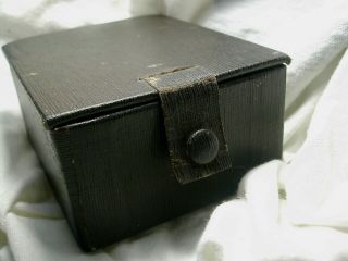 TRAVEL CLOCK - VERY OLD VINTAGE CLOCK IN ORIG BLACK TRAVEL BOX WIND UP and RUNS 2