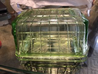 Vintage Green Depression Glass Covered Butter Dish Unique