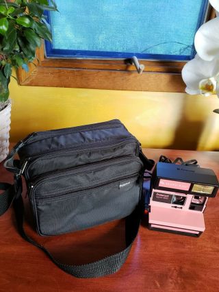 Vintage Pink Polaroid Camera With Case And Pamphlet