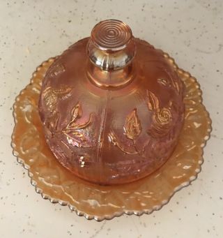 Vtg Imperial Carnival Glass Lustre Rose Marigold Covered Butter Dish Has Mark