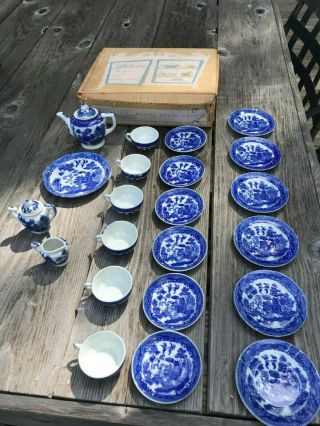 Vtg Little Hostess Blue Willow Tea Set Playtime Toy Dishes Japan R826 Complete