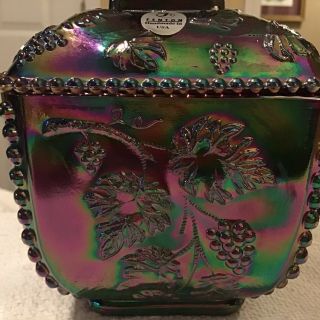 FENTON Vintage Carnival Glass Bowl Purple Grapes Dish Trinket Powder Jar 2
