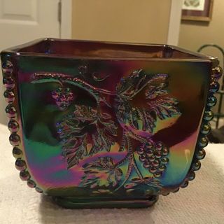 FENTON Vintage Carnival Glass Bowl Purple Grapes Dish Trinket Powder Jar 3