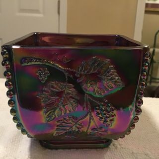 FENTON Vintage Carnival Glass Bowl Purple Grapes Dish Trinket Powder Jar 6