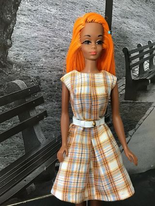 Ooak Vintage Tnt Black Color Magic Julia Barbie Orange Hair Reroot And Dress