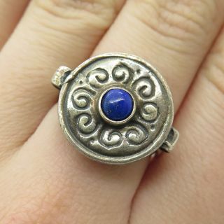 Signed Vtg 925 Sterling Silver Real Lapis Lazuli Gemstone Ring 7 1/4