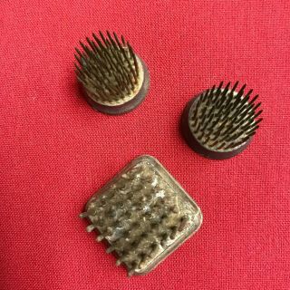 3 Vintage Miniature Metal Flower Frogs - Round And Square