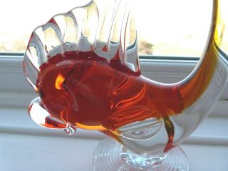 Mid - Century Vintage Murano Glass Goldfish Orange Label Large 9.  5 " Vgc
