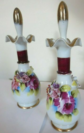 Vintage 2 - Thames Perfume Bottles White Porcelain Roses Gold Gilt 7.  5