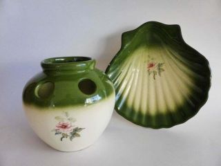Vintage Bathroom Set,  Toothbrush Holder And Matching Scallop Shell Soap Dish