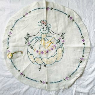 1920s Style Vintage Handmade Embroidered Circular Boudoir Pillow Cover Woman