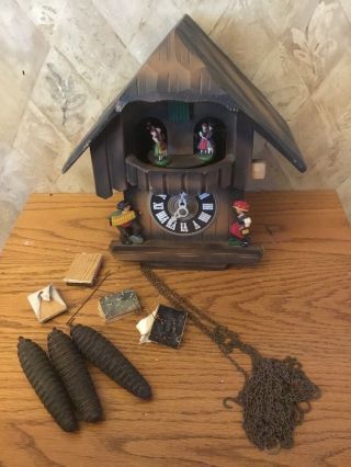 Vintage German Made Wood Cuckoo Clock W/ Music Box Missing Parts Repairs