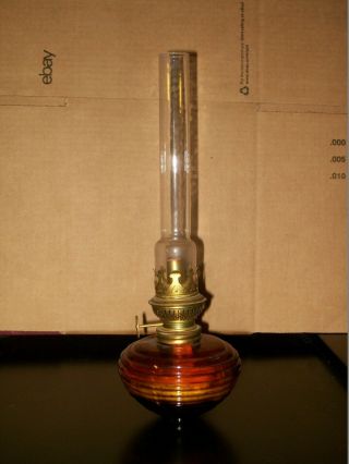 Vintage Amber Glass Oil Lamp With Unique Chimney