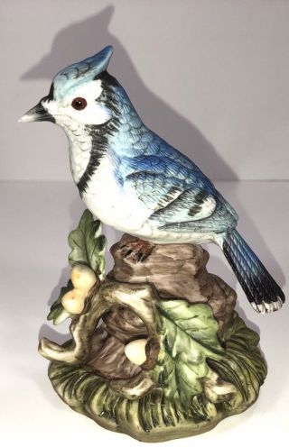 Vintage Ceramic Blue Jay Bird Figurine/sculpture Signed J.  Byron