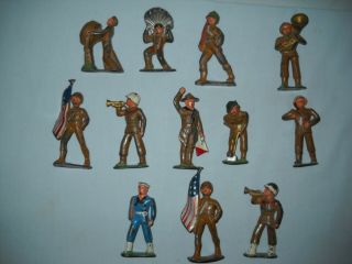 12 Vintage Metal Toy Military Soldiers Paint