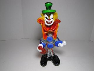 Vintage Hand - Blown Murano Art Glass Clown - 10 Inch Tall With Wine Bottle