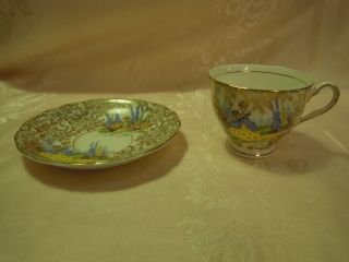 Vintage Cup & Saucer Colclough England Lady W Flowers Gold Overall Design