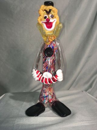 Vintage Murano Art Style Glass Clowns 10 " Tall With Red Accordion/squeeze Box
