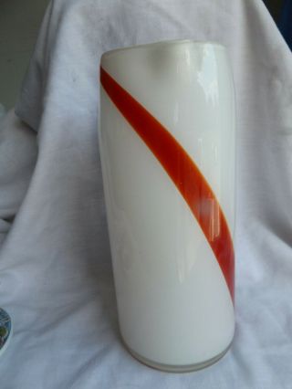 Vtg Pitcher Red And White Candy Cane Stripe Hand Blown Art Glass Euc