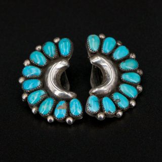 Vtg Sterling Silver - Navajo Turquoise Stone Cluster Clip On Earrings - 7.  5g