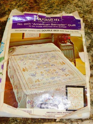 Vintage Paragon Quilt Kit American Sampler 01171 W Floss Blue Double Partially