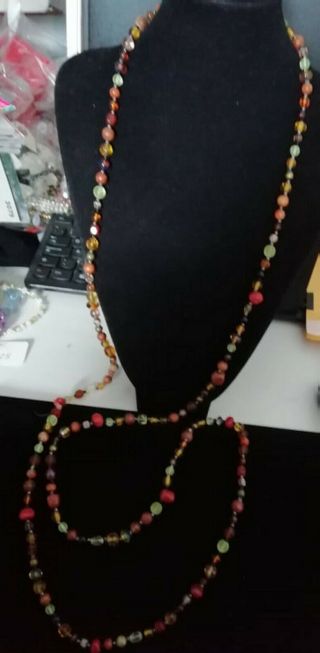 Vintage very long Czech crystal and glass beaded necklace 2