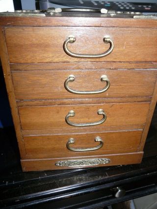 Vintage,  Asian Style,  Gorgeous Wood Jewelry Box With 4 Drawers