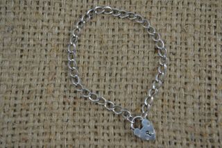 Vintage Sterling Silver Curb Chain Link Charm Bracelet Padlock