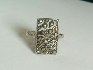 Vintage Sterling Silver Art Deco Style Ring With Marcasite Detail.  Size S 1/2