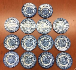 14 Vintage Bread Plates Staffordshire China England Liberty Blue Monticello