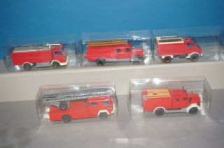 5 Vintage Wiking Fire Trucks Germany/plastic 1/87 (us2)