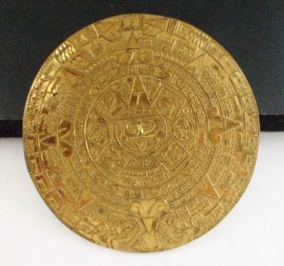 Big Unique Vintage Signed Mexico Aztec Hieroglyphics Sundial? Pin Brooch Pendant