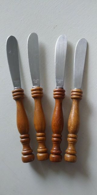 Vintage Set Of 4 Bamboo Spreader Knives Stainless Japan