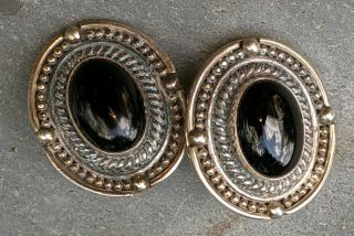 Vintage 925 Sterling Silver Black Onyx Pierced Earrings Stamped And Signed