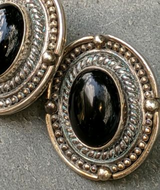 Vintage 925 Sterling Silver Black Onyx Pierced Earrings Stamped And Signed 2