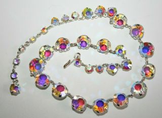Vintage C.  1950s Large Round Cut Aurora Borealis Crystal Riviere Necklace