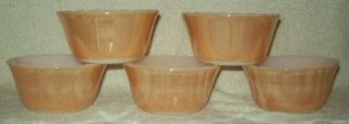 Set Of 5 Vintage Fire - King 6oz Custard Glass Bowl Peach Lustre Scalloped Edges