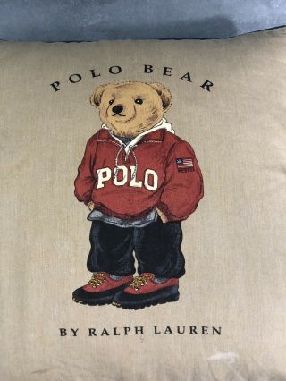 Teddy Bear Ralph Lauren Decorative Pillow 18x18 Red Polo Logo Sweatshirt Vintage