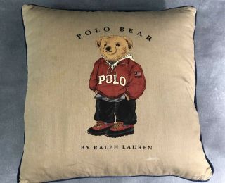 Teddy Bear Ralph Lauren Decorative Pillow 18X18 Red Polo Logo Sweatshirt Vintage 2