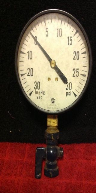 Vintage Usg Vacuum Hg Water Pressure Us Gauge - 30 - 30 Psi Meter Steampunk Fitting