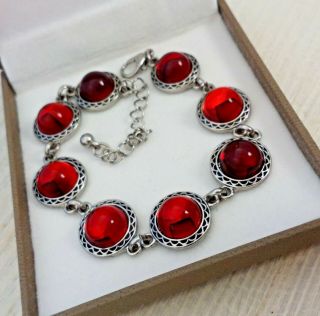 Vintage - CZECH Ruby Red Mirror Glass Cabochon - Bracelet 10mm 2