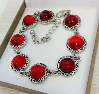 Vintage - CZECH Ruby Red Mirror Glass Cabochon - Bracelet 10mm 4